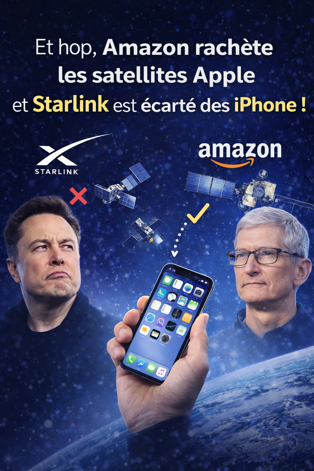 Et hop, Amazon rachète les satellites Apple et Starlink est écarté des iPhone !